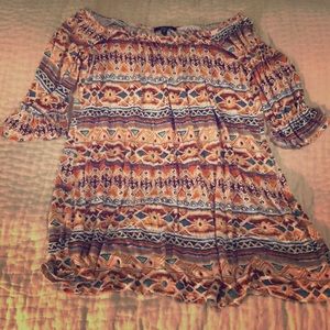 Brown and blue Aztec tunic